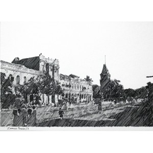 Zameer Hussain, untitled 7 X 10 Inch, Pencil on Paper, Cityscape Painting -AC-ZAH-037